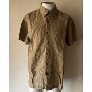 MANAOLA Men’s Short Sleeve Linen Shirt Button Up Aloha Hawaiian Tan Brown SMALL